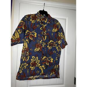 Royal pacific trading inc blue floral pineapple fish button down shirt XXL